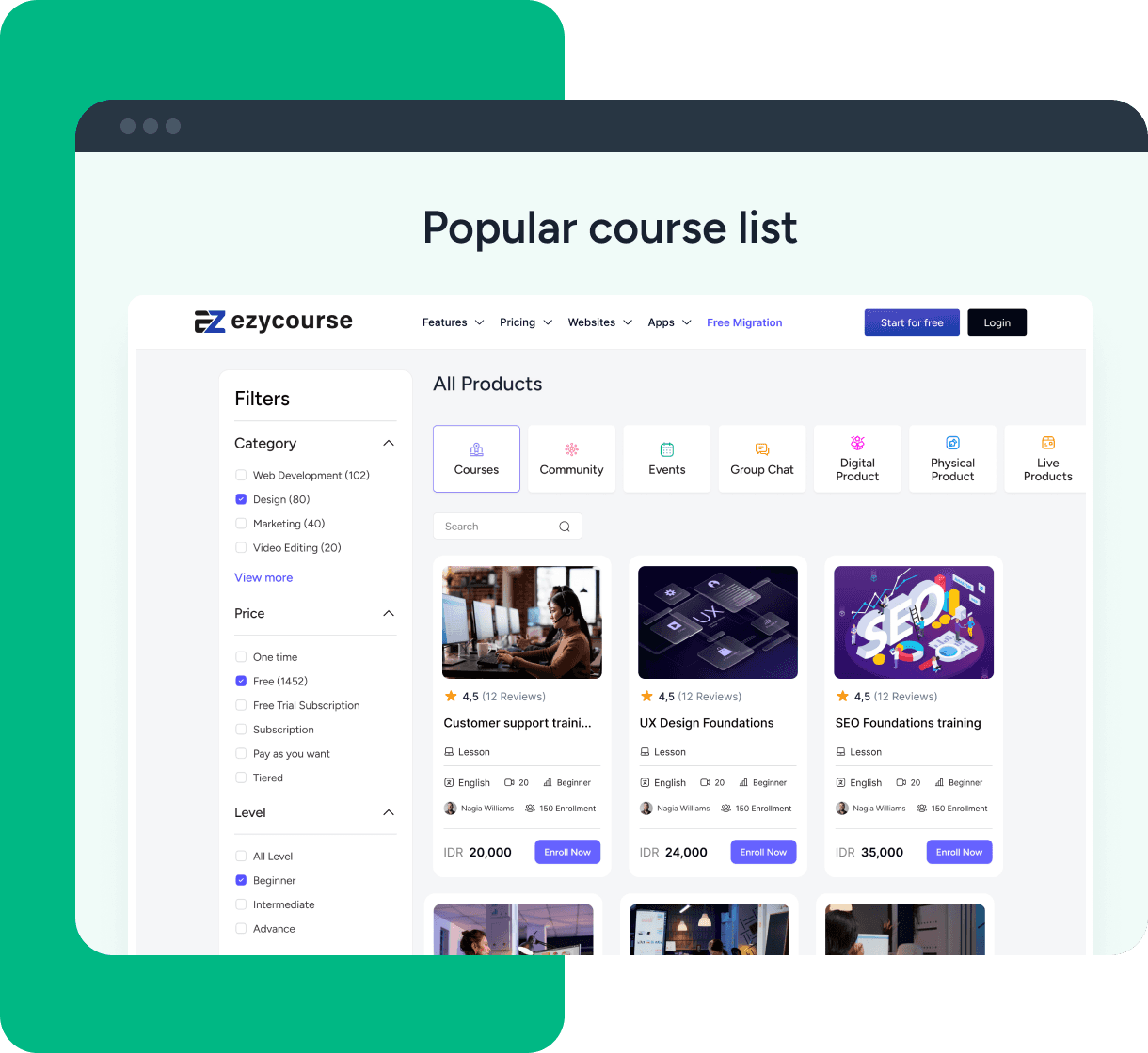 ezycourse popular course list preview